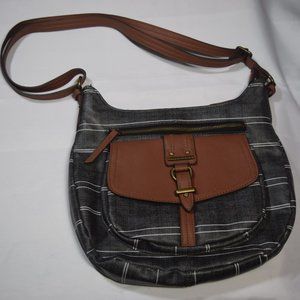 Rosetti Grey/White Striped with Brown Shoulder Bag
